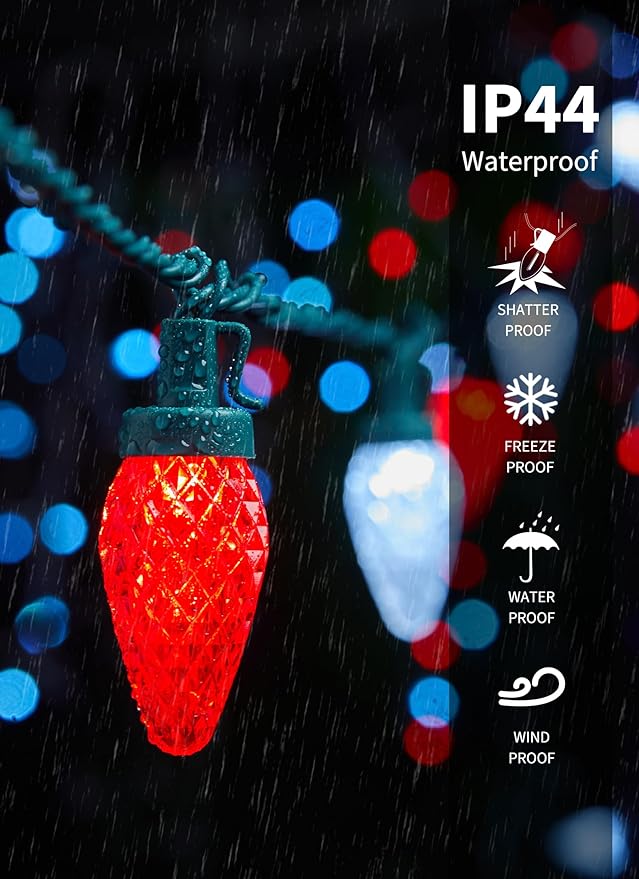 C9 LED Christmas Lights Outdoor, 81 Feet 100 LED String Lights with Timer & 8 Light Mode, Waterproof Commercial | Lumora