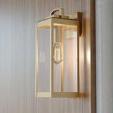 VAXCEL Kinzie Outdoor Porch Light, 6" W x 16.75" H Gold Brass Outdoor Lantern, Modern Dusk to Dawn Wall Light for | Lumora
