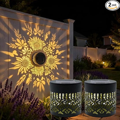 Decorative Solar Mandala Lights, Solar Mandala Lights Outdoor, Metal Waterproof LED Lamp for Garden Fence, Deck Steps, Patio Walls, Outdoor Landscape (2, Sunflower Warm Light)
