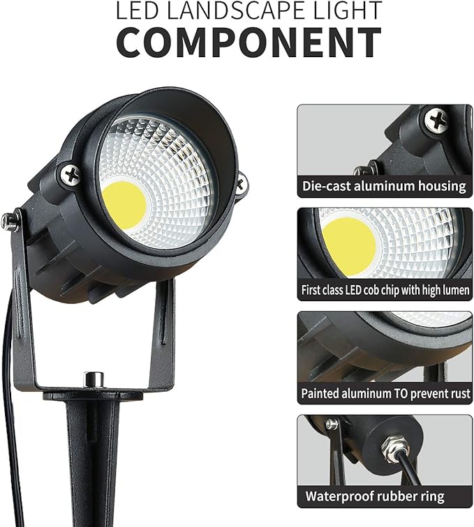 BACKLIGHT Outdoor Landscape LED Lighting 12W Waterproof Garden Lights COB Led Spotlights with Spiked Stand 120V for Lawn Decorative Lamp US 3- Plug 3000K Warm White(2Pack)
