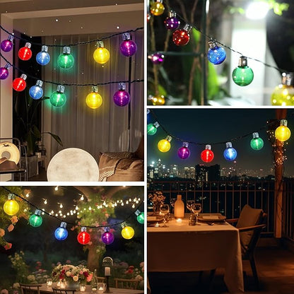 Vigdur Solar String Lights Outdoor, 7Ft Globe Multicolor String Lights with 15 Plastic Shatterproof LED Bulbs, Hanging Outdoor Patio Lights for Outside Backyard Porch Balcony Party