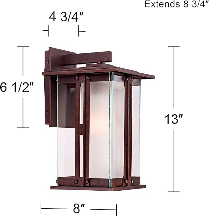 Franklin Iron Works Fallbrook Rustic Farmhouse Mission Outdoor Wall Light Fixture Bronze 13" Clear Frosted Glass Shades for Exterior Barn Deck House Porch Yard Patio Outside Garage Front Door