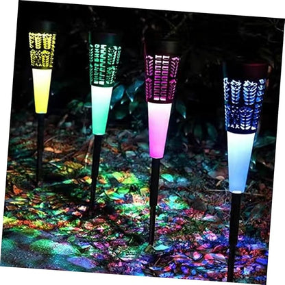 Toyvian 6pcs Solar Cone-Shaped Perforated Ground Stake Lights, Warm Colorful Outdoor Solar Pathway and Garden Landscape Lighting for Yard and Patio Decoration