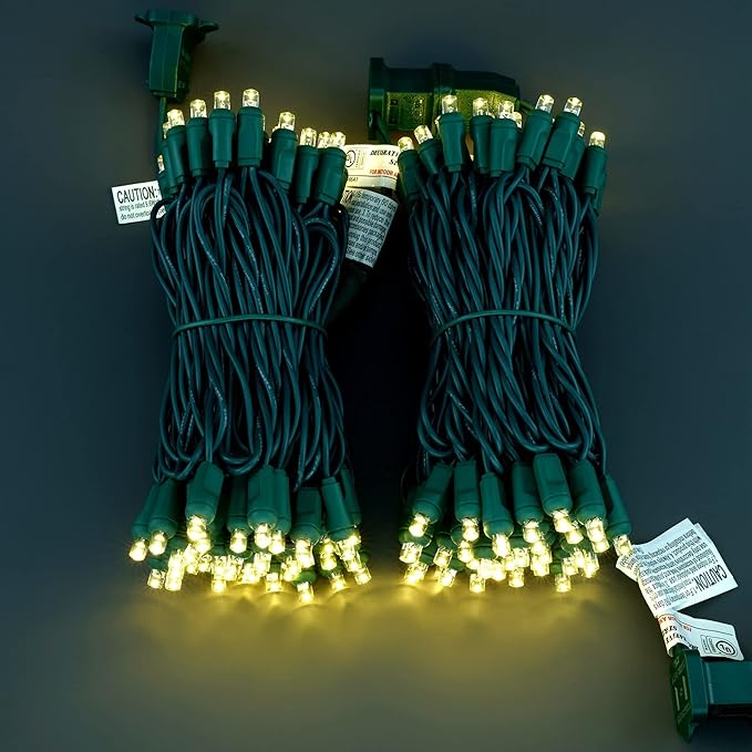 YULETIME Warm White One-Piece Wide Angle Christmas Lights 140 Count 48 Feet, 2 Sets 70 LED 24 ft High Waterproof 5mm UL Certified String Light (Warm White)
