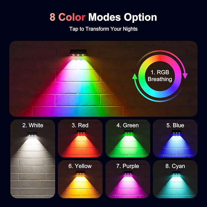 12 Pack Color Changing Solar Powered Fence Lights Outdoor Decorative LED Waterproof Wall Lamps for Outside Deck | Lumora