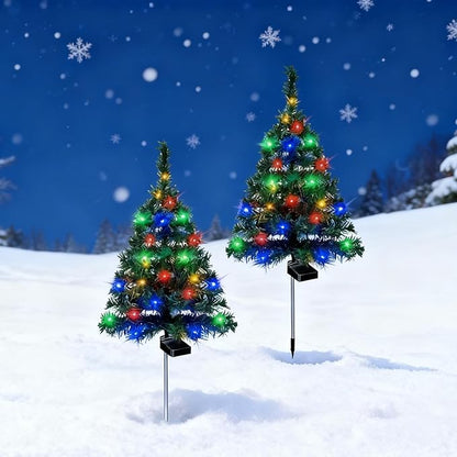 Solar Christmas Tree Lights Holiday Decorations, 29.5" Christmas Lights Outdoor Waterproof with 20 LED, Pathway Christmas Lights for Courtyards, Gardens, Lawns, Small Path Lights (Style-A, 2 Item)