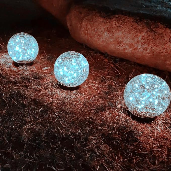 Cracked Glass Outdoor Solar Lights Landscape Garden Ball Lights, Garden Solar Ball Lights Waterproof (White, 10cm)