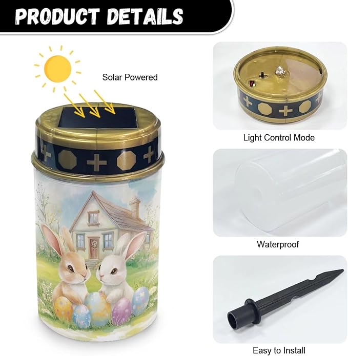 Easter Solar Lights Outdoor Solar Cross for Cemetery Grave Bunny Flameless Solar Powered Light for Prayer | Lumora