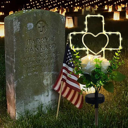 Lmtocs Solar Cross Grave Decorations for Cemetery Loved One, Memorial Sympathy Gifts for Loss of Loved One, Cemetery Decorations for Memorial Day, Mother Day, Father Day, Christmas Grave Decorations