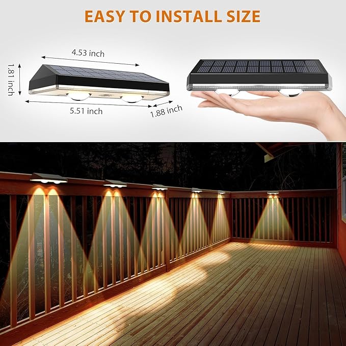 Solar Fence Lights,RGB & Warm White & 6 Colors Lens LED Dusk to Dawn Deck Light Outdoor Waterproof, Solar Outdoor Lights for Backyard/Railing/Wall/Step/Patio/Pool -Set of 20