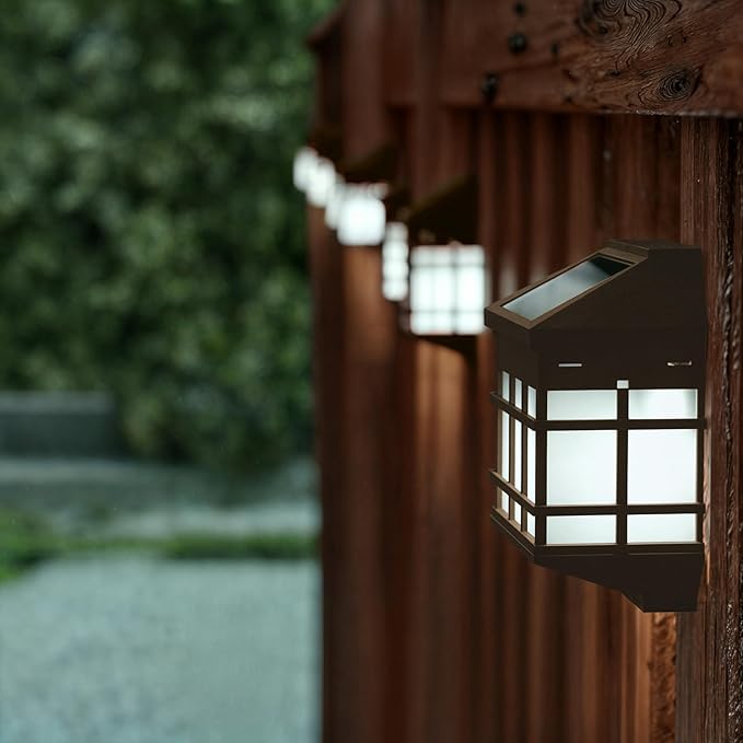 Flash Furniture Holder 6 Pack Wall Mount LED Solar Lights - Weather Resistant Brown Decorative Solar Powered Lights for Decking and Fencing