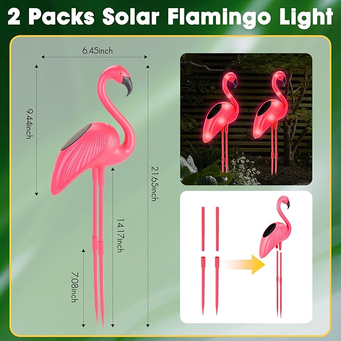 Solar Garden Lights Outdoor, Flantor Solar Flamingo Lights 4 Pack, Waterproof Outdoor Solar Powered Decor Light for Yard Lawn Garden Decor & Landscape Lighting