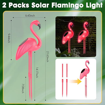 Solar Garden Lights Outdoor, Flantor Solar Flamingo Lights 4 Pack, Waterproof Outdoor Solar Powered Decor Light for Yard Lawn Garden Decor & Landscape Lighting