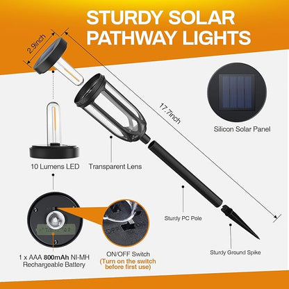 Solar Pathway Lights, Bright Solar Lights Outdoor Waterproof IP65, Auto On/Off Solar Lights for Outside, Solar Garden Lights Landscape Lighting for Walkway Lawn Yard (4 Pack)