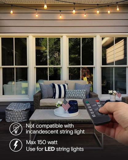 Brightech Bundle: Ambience Pro Waterproof LED Outdoor String Lights - Hanging, Dimmable 2W Vintage Edison Bulbs - 48 Ft + Outdoor Dimmer Plug