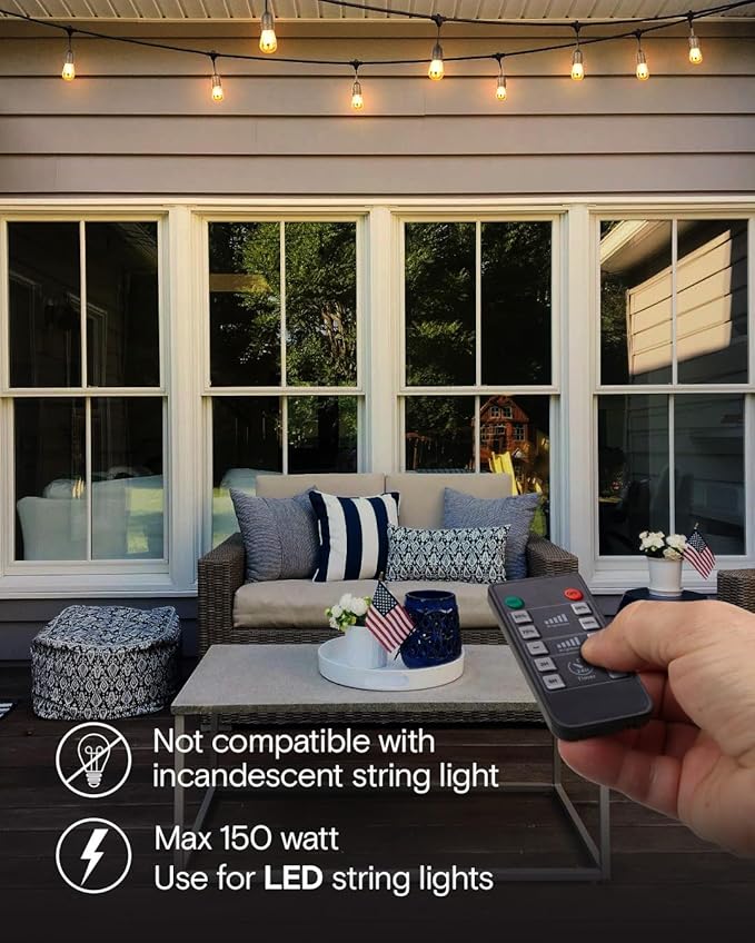 Brightech Bundle: Ambience Pro Waterproof LED Outdoor String Lights - Hanging, Dimmable 2W Vintage Edison Bulbs - 48 Ft + Outdoor Dimmer Plug