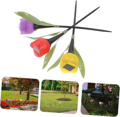 BESPORTBLE 3pcs Solar Led Tulip Garden Lights Pathway Solar Landscape Lights Weatherproof Outdoor for Yard Driveway Random Color