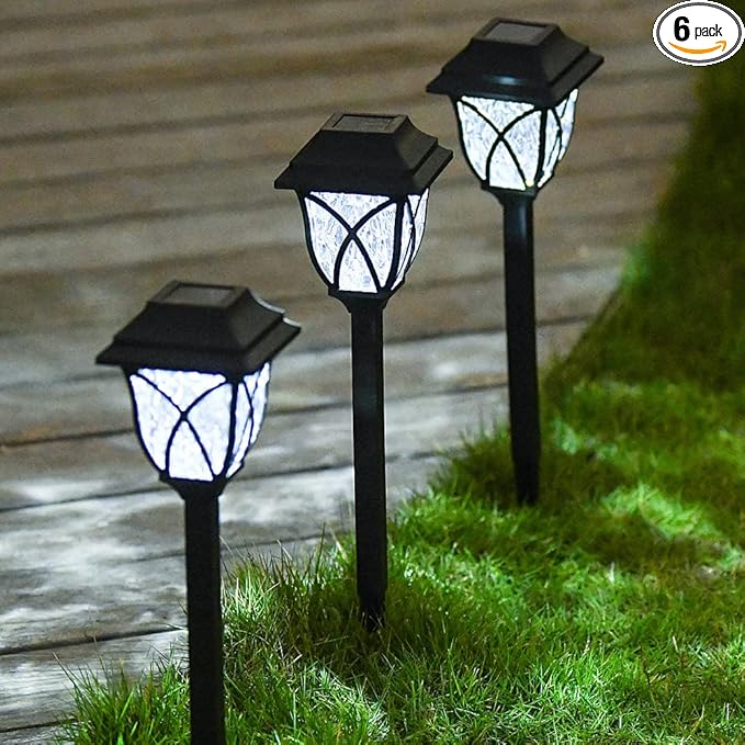 6 Pack Solar Pathway Lights, Outdoor Solar Light Waterproof Automatic on/Off Garden Decoration, Courtyard Terrace Lawn Walkway Deck Waterproof Landscape Light (White)