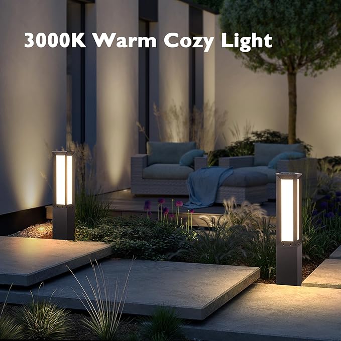 Solar Pathway Lights Outdoor, 32" Landscape Path Lights, Modern Commercial Bollard Light, IP65 Waterproof Solar Powered Driveway Light, 3000K LED Walkway Lighting for Lawn Garden Patio Yard