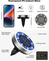 btfarm 16 Pack Solar Lights Outdoor, 8 LED Solar Ground Lights IP65 Waterproof Flat Solar Disc Light, Pathway | Lumora