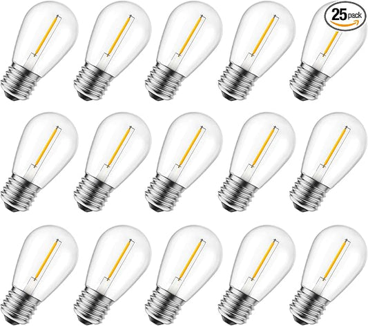 Brightown Shatterproof LED S14 Replacement Light Bulbs-E26 E27 Medium Screw Base Edison Bulbs Equivalent to 11 W, Fits for Commercial Outdoor Patio Garden Vintage Lights, 25-Pack, Warm White