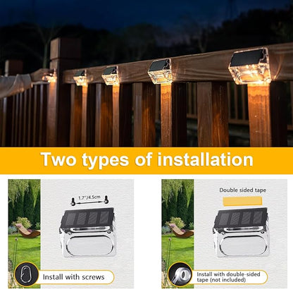 Solar Outdoor Lights, 16 Pack Solar Fence Deck Lights Waterproof Solar Powered Outside Lighting for Step Railing Wall Pool Stair Yard Garden Patio Pool Decorations (Warm White)