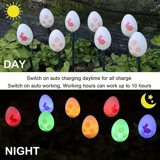 10 Easter Bunny Lamps, Solar-Powered Easter Lamps, 3.5m Holiday Lighted Decoration with Stakes | EasterEgg String | Lumora