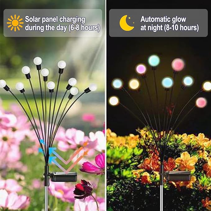 Lemical Solar Lights Outdoor Waterproof 2 Pack Firefly Solar Pathway Light for Yard Patio Garden Decor 10 LED Landscape Light with 8 Modes for Outdoor Decor (Muticolor)