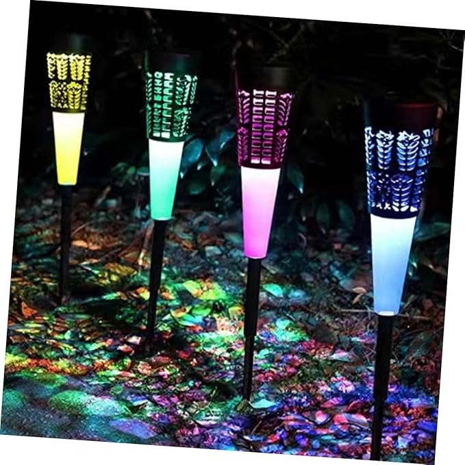 Totority 6pcs Solar Garden Stake Light Solar Outdoor Decorative Lights Warm Glow for Pathway Lawn and Courtyard Easy Installation Unique Hollow Design for Beautiful Ground Patterns