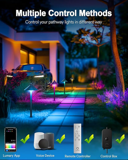 Lumary Smart Low Voltage Pathway Lights 24V 2000LM, Landscape Path Lights with RGBAI Color Changing, App/Remote Control, IP65 Waterproof Walkway Lights for Yard Driveway Garden, 4 Pack, Black Aluminum