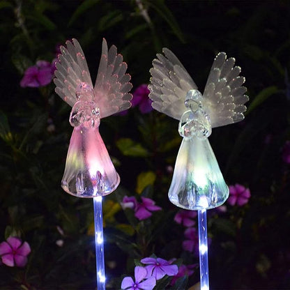 2 Pack Solar Powered Angel for Cemetery Decorations,Garden Stake Light Multi-Color Changing LED Waterproof Lawn Decorative Light for Garden Yard Patio Cemetery Grave Decorations