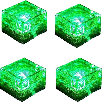 Solar Ice Cube Lights - Solar Brick Light LED Landscape Light Crystal Brick Light Outdoor Path Lights Waterproof for Outdoor Garden Patio Yard Lawn Pool Decoration (Green, 4pcs)