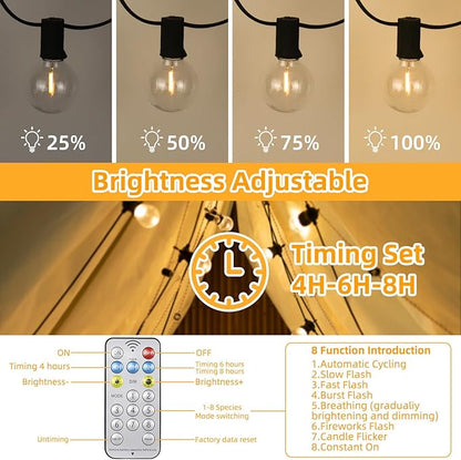 58FT Solar String Lights Waterproof with Remote, G40 LED Dimmable Globe Outdoor Lights for Patio with 27 Edison Vintage Shatterproof Bulbs, Connectable Backyard Lights for Bistro, Porch