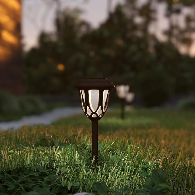 Flash Furniture Hess 8 Pack LED Solar Lights - All-Weather Brown Tulip Style Outdoor Solar Powered Lights - Landscape Lighting for Pathway, Garden, & Yard, 3.37x3.37x14, Brown
