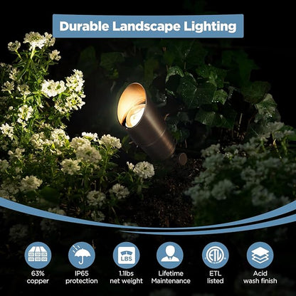 Gardencoin Solid Brass Outdoor Landscape Spotlights, 12V Heavy Duty LED Low Voltage Landscape Spot Light for Garden and Yard Uplighting, Bronze Accent Lighting Fixture Without Bulb, 4 Pack