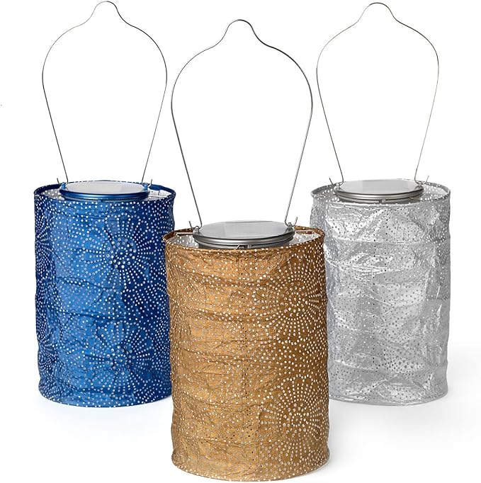 Soji Stella LED Outdoor Solar Lantern, Handmade with Weather-Resistant UV Treated Tyvek Fabric, Stainless Steel | Lumora