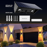 Solar Fence Lights,6Pack Solar Lights Outdoor Warm White + RGB Up & Down Waterproof 100 Lumens Dusk to Dawn Large | Lumora