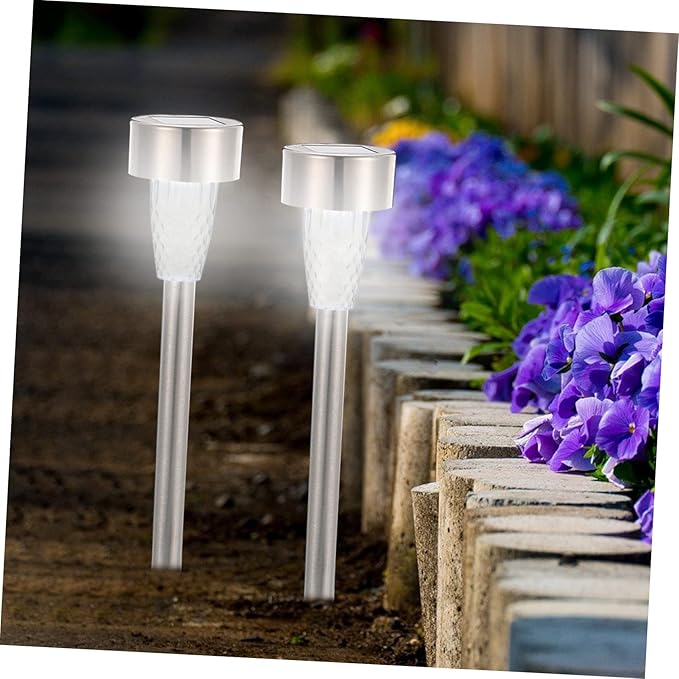 Happyyami 12pcs Solar Powered Stainless Steel Pathway Lights Outdoor Landscape Lighting Kit for Patio Garden Bright White LED Solar Garden Lights