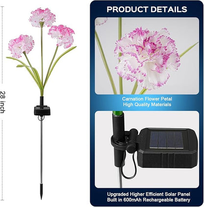 4 Pack Solar Garden Lights Outdoor, Colorful LED Waterproof Solar Powered Carnation Flowers Landscape Lights for Outside Yard, Patio, Pathway Decorative, Décor, Gifts, Two Lighting Modes