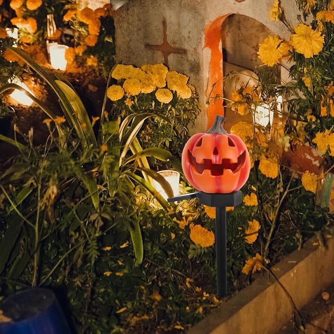 TOYANDONA Solar Pumpkin Lantern Outdoor Garden Stake Light Solar Pathway Lighting Halloween Landscape Decor Weather Resistant
