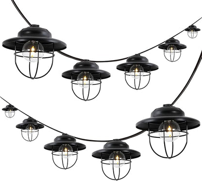 JONATHAN Y Indoor Outdoor Rustic Farmhouse LED G40 Metal Cage Shade String Lights Garden Patio Backyard Porch Balcony, 10 ft. 10-Light, Black