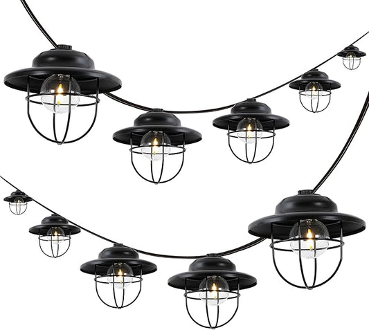 JONATHAN Y Indoor Outdoor Rustic Farmhouse LED G40 Metal Cage Shade String Lights Garden Patio Backyard Porch Balcony, 10 ft. 10-Light, Black