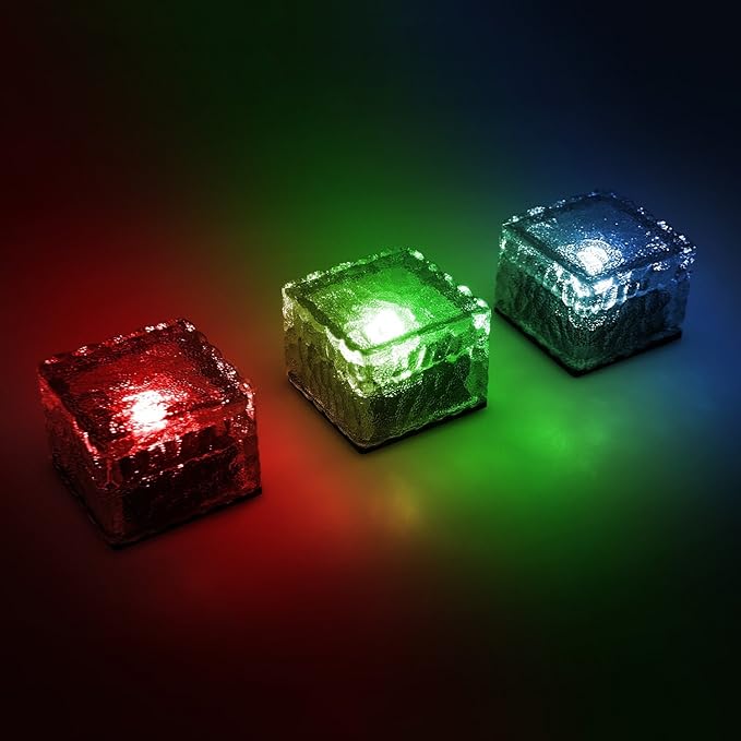 JKLcom Solar Ice Cube Path Lights in-Groud Buried Lights Solar Powered Crystal Brick LED Night Lamp for Garden Courtyard Pathway Patio Pool Pond Outdoor Xmas Decoration(Colorful),2 Pack