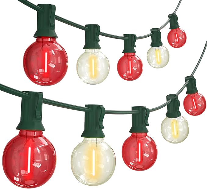 SUNSGNE Red and White Christmas Lights, 50FT G40 Globe Christmas Lights with 27 LED Round Xmas Light Bulbs(2 Spare) | Lumora