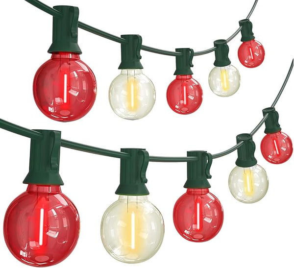 SUNSGNE Red and White Christmas Lights, 50FT G40 Globe Christmas Lights with 27 LED Round Xmas Light Bulbs(2 Spare) | Lumora