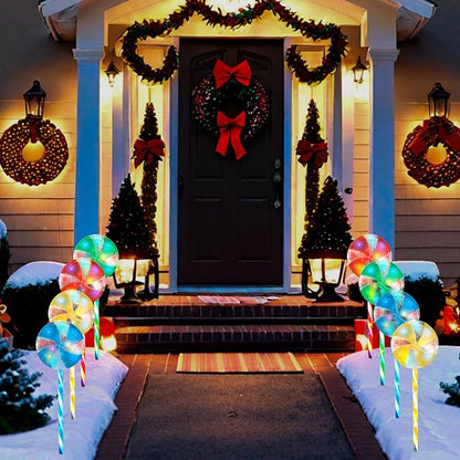 Candy Christmas Decorations Pathway Outdoor Solar Lights, 29 inches 80 LED Lighted Lollipop Solar Christmas Lights with 8 Modes Waterproof String Lights, Outdoor Lights for Yard Patio Walkway-4PCS