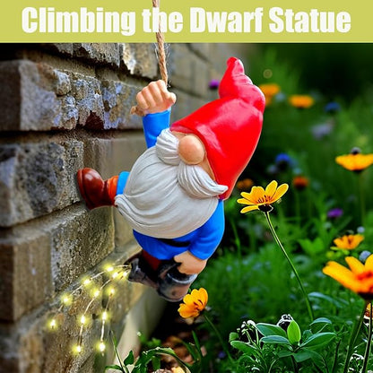 Hanging Gnomes Watering Can Lights Garden Decor, Fairy Figurines Outdoor Solar Lantern, Wall Art for PatioYard Porch, Christmas Gardening Housewarming Gifts for Mom Women
