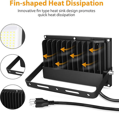 Onforu 80W Flood Lights Outdoor, 8000lm Bright LED Work Light with Plug, 6500K Daylight White LED Flood Lighting, IP66 Waterproof Security Yard Lights for Garage Stadium 4 Pack