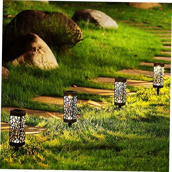 6Pcs Hollow Out Solar Lawn Lights Outdoor Garden Solar Light with Ground Plug for Landscape Lighting Warm White | Lumora