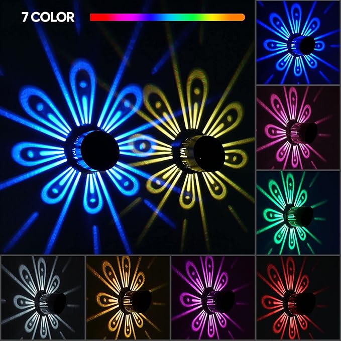 Solar Fence Lights Outdoor Decorative, Solar Deck Lights,Outside Garden Waterproof Steps Shadow Decoration Light,for Wall Patio Stair Yard Pathway Courtyard 7Colors Change 4Pack